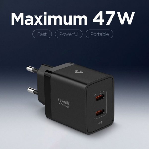 Ładowarka Sieciowa Spigen 47W 2-Porty USB-C – Czarna
