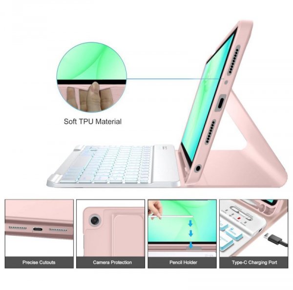 Etui z Klawiaturą i Miejscem na Rysik do Samsung Galaxy Tab A9+ / A11+ - Tech-Protect - Różowe