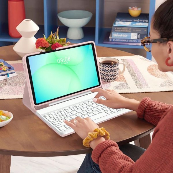 Etui z Klawiaturą i Miejscem na Rysik do Samsung Galaxy Tab A9+ / A11+ - Tech-Protect - Różowe