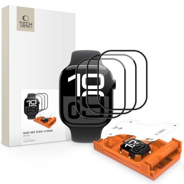 Szkło Hybrydowe Tech-Protect Easy Set Flex+ 3-Pack Apple Watch 10 / 11 46mm Black