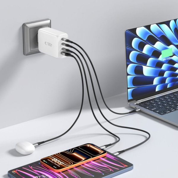 Super Szybka Ładowarka Sieciowa Tech-Protect NC240W-GaN 4-Port PD 240W QC3.0 White