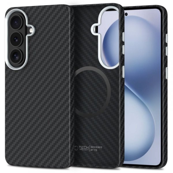 Etui Karbonowe MagSafe do Galaxy S26 Carbon Case Czarno-Srebrne