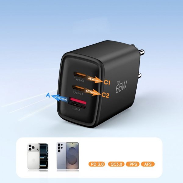 Ładowarka Sieciowa Tech-Protect NCA65W-GaN 3-Port PD 65W Black