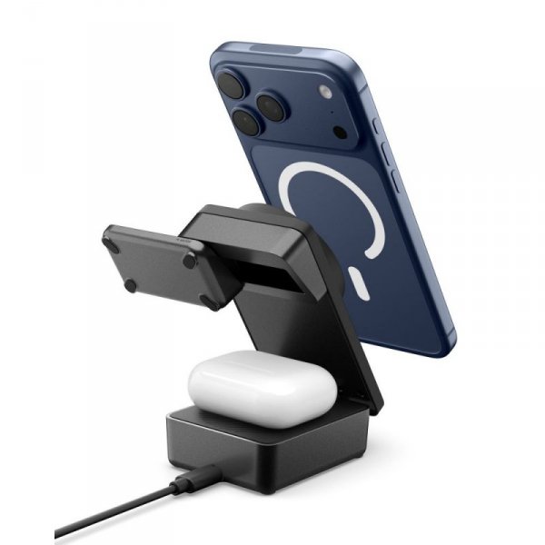 Ładowarka Indukcyjna Spigen 3w1 MagSafe 25W Qi2 do iPhone/Watch/AirPods – Czarna