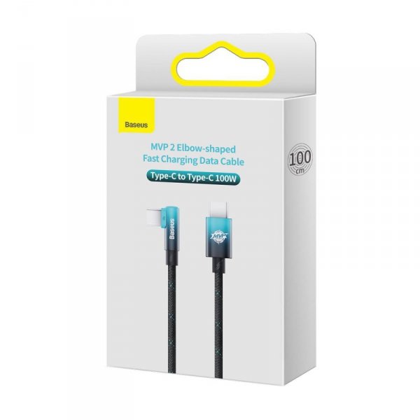 Baseus MVP Elbow kątowy kabel przewód Power Delivery z bocznym wtykiem USB Typ C / USB Typ C 1 m 100W 5A niebieski (CAVP000621)