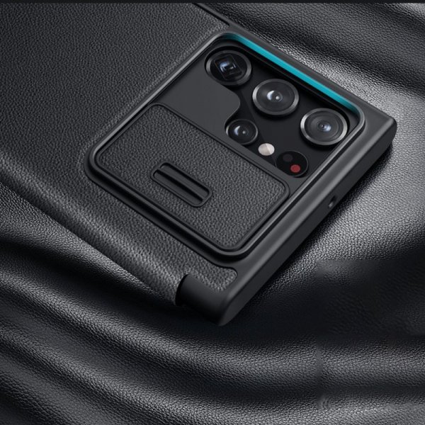Nillkin Qin Cloth Pro Case etui do Samsung Galaxy S22 Ultra osłona na aparat kabura pokrowiec obudowa z klapką szary