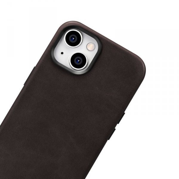 iCarer Oil Wax Premium Leather Case skórzane etui iPhone 14 Plus magnetyczne z MagSafe brązowy (WMI14220703-BN)