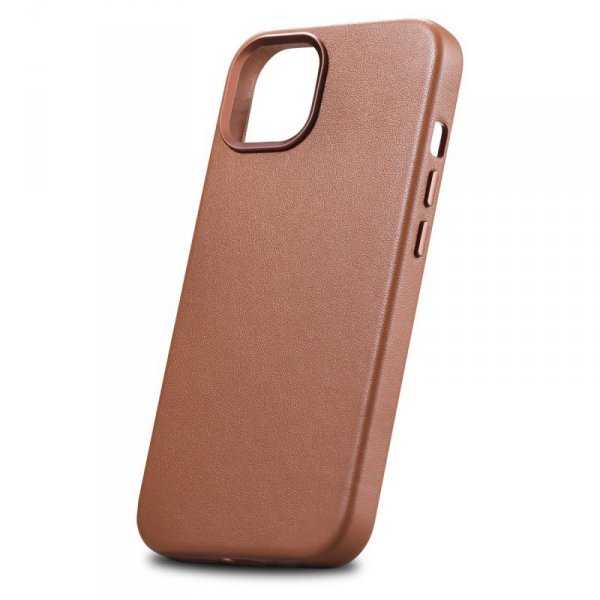 iCarer Case Leather pokrowiec etui z naturalnej skóry do iPhone 14 brązowy (WMI14220705-BN) (kompatybilne z MagSafe)