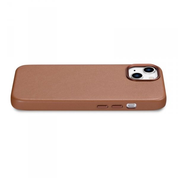 iCarer Case Leather pokrowiec etui z naturalnej skóry do iPhone 14 brązowy (WMI14220705-BN) (kompatybilne z MagSafe)