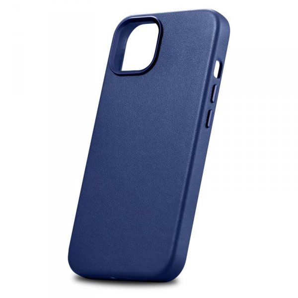 iCarer Case Leather pokrowiec etui z naturalnej skóry do iPhone 14 niebieski (WMI14220705-BU) (kompatybilne z MagSafe)