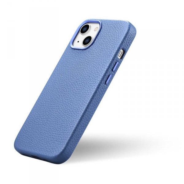 iCarer Litchi Premium Leather Case skórzane etui iPhone 14 magnetyczne z MagSafe jasnoniebieski (WMI14220709-LB)