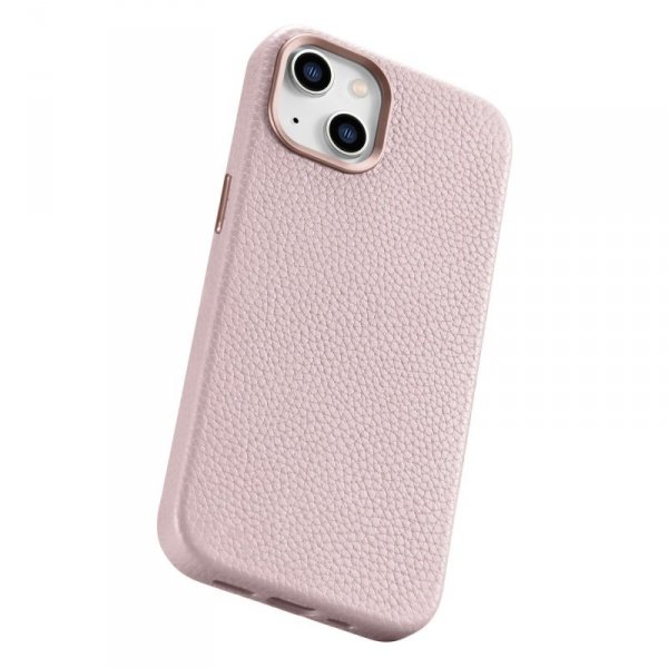 iCarer Litchi Premium Leather Case skórzane etui iPhone 14 magnetyczne z MagSafe różowy (WMI14220709-PK)