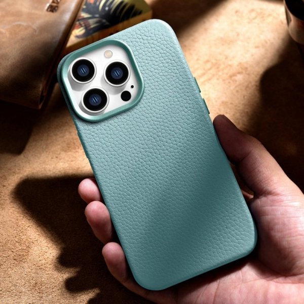 iCarer Litchi Premium Leather Case skórzane etui iPhone 14 Pro magnetyczne z MagSafe zielony (WMI14220710-GN)