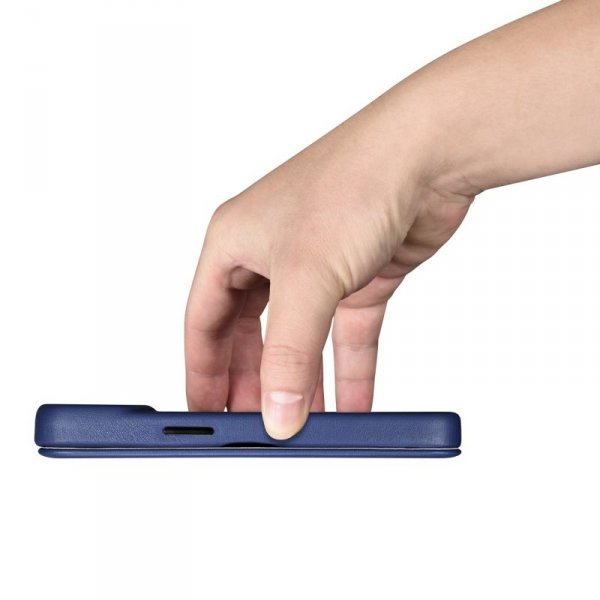 iCarer CE Premium Leather Folio Case skórzane etui iPhone 14 Plus z klapką magnetyczne MagSafe niebieski (WMI14220715-BU)