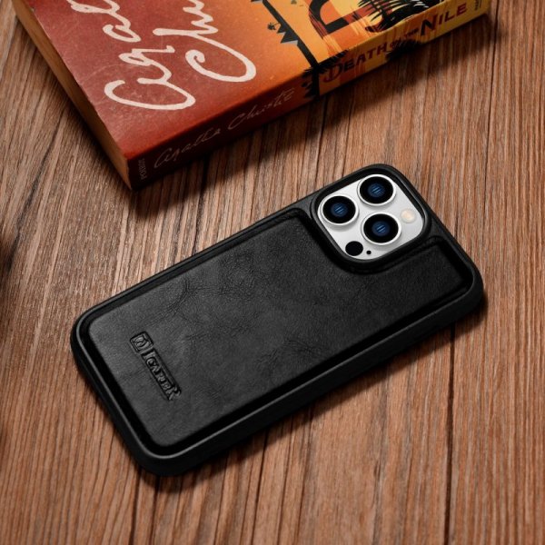 iCarer Leather Oil Wax etui iPhone 14 Pro Max skórzany pokrowiec czarne (WMI14220720-BK)