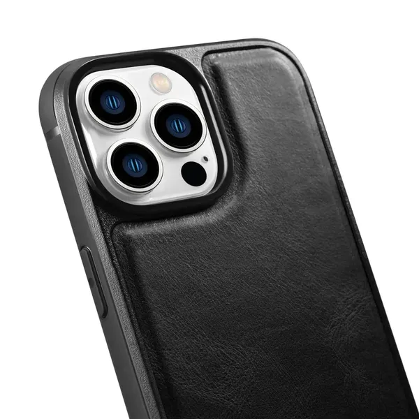 iCarer Leather Oil Wax etui iPhone 14 Pro Max skórzany pokrowiec czarne (WMI14220720-BK)