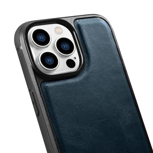 iCarer Leather Oil Wax etui iPhone 14 Pro Max skórzany pokrowiec niebieskie (WMI14220720-BU)