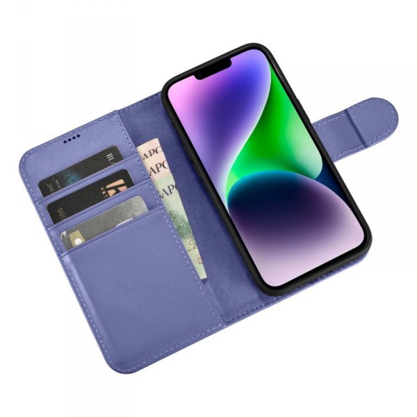 iCarer Wallet Case 2in1 etui iPhone 14 skórzany pokrowiec z klapką Anti-RFID jasnofioletowy (WMI14220725-LP)