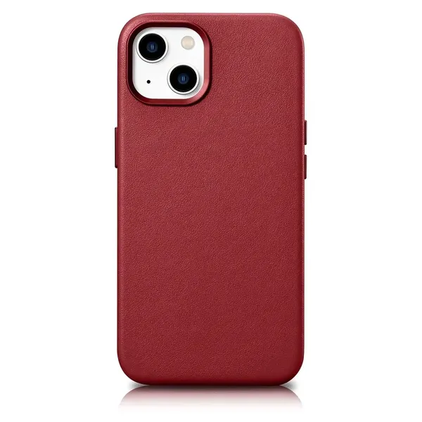iCarer Case Leather pokrowiec etui z naturalnej skóry do iPhone 14 Plus czerwony (kompatybilne z MagSafe)