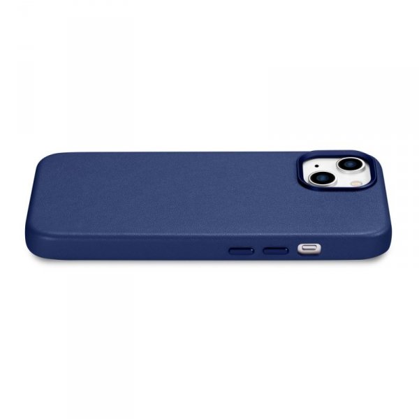 iCarer Case Leather pokrowiec etui z naturalnej skóry do iPhone 14 Plus niebieski (kompatybilne z MagSafe)