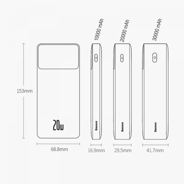 Baseus Bipow powerbank z szybkim ładowaniem 30000mAh 20W biały (Overseas Edition) + kabel USB-A - Micro USB 0.25m biały (PPBD050