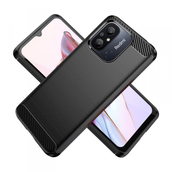 Carbon Case etui do Xiaomi Redmi 11A / Poco C55 / Redmi 12C elastyczny silikonowy karbonowy pokrowiec czarne