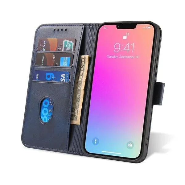 Etui portfel z klapką podstawką do iPhone 15 Plus Magnet Case - niebieski