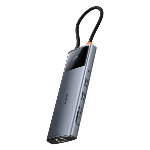 HUB 11w1 Baseus Metal Gleam Series USB-C do USB-C PD / USB-C / 3x USB-A / HDMI / AUX / RJ-45 / SD TF - szary