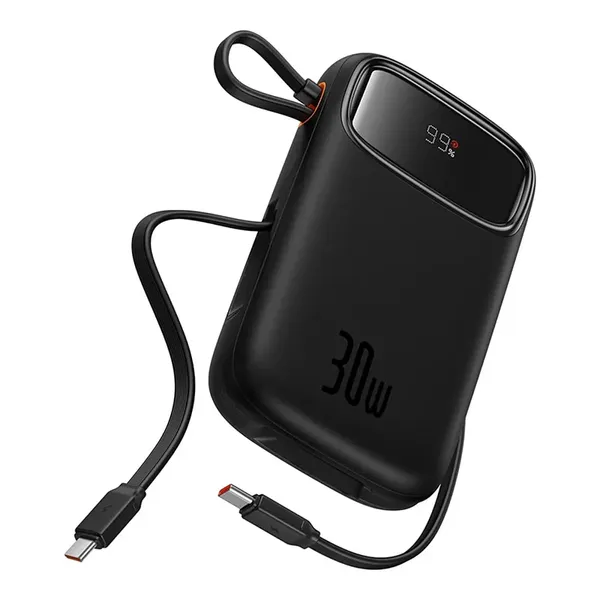 Powerbank Baseus QPow 2 30W 10000mAh z wbudowanymi kablami USB-C - czarny