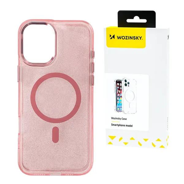 Etui Wozinsky Glitter Case z Mag Safe na Samsung Galaxy S24 FE - różowe z brokatem