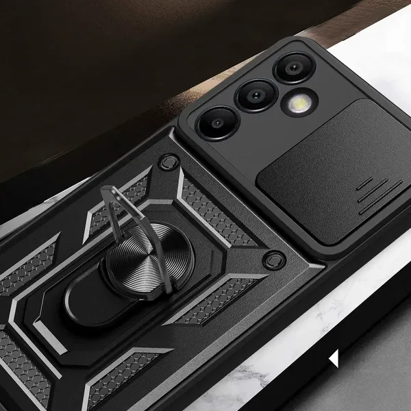 Pancerne etui Hybrid Armor Camshield z podstawką i osłoną aparatu na Samsung Galaxy A26 - czarne