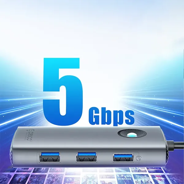 Hub USB-C Orico PW11-6P stacja dokująca 3x USB-A 3.0 + 1x USB-C 2.0 + 1x HDMI - szary