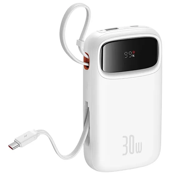 Powerbank Baseus QPow 2 20000mAh 30W z 2 wbudowanymi kablami USB-C - biały