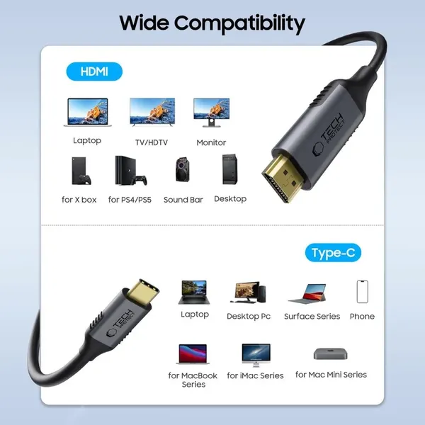 Kabel Tech-Protect UltraBoost USB-C / HDMI 60Hz 180cm - czarny