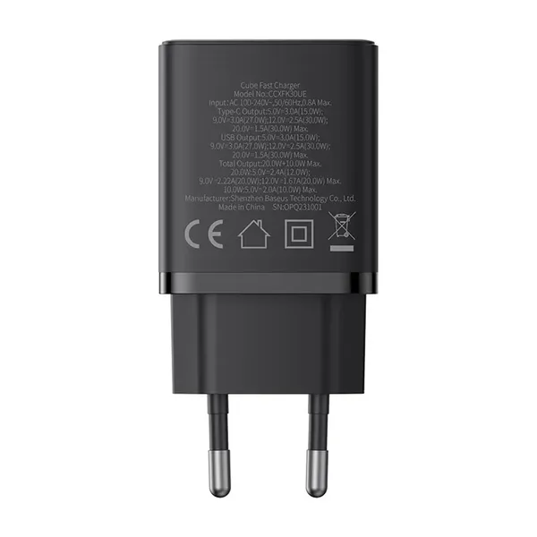 Ładowarka sieciowa Baseus Cube Pro 30W USB-C USB-A - czarna