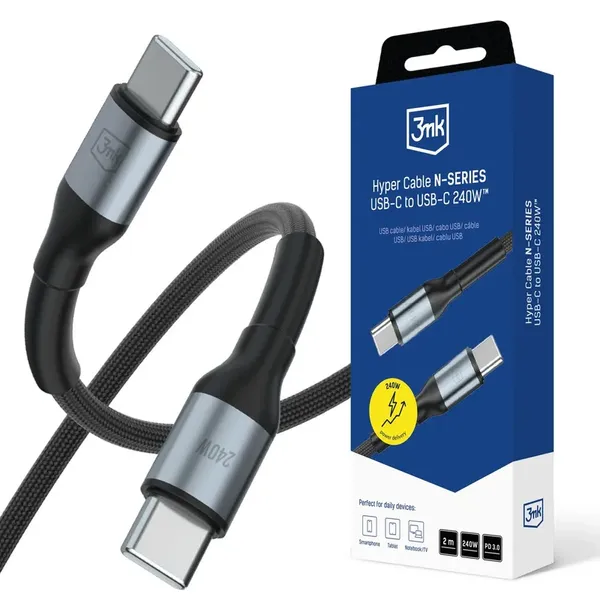 Kabel 3mk Hyper Cable N-SERIES USB-C / USB-C 2m 48V/5A 240W / czarny