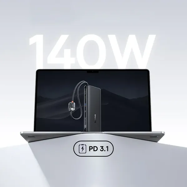 Powerbank Baseus EnerFill FC41 25000mAh 145W z wyświetlaczem cyfrowym i wbudowanym podwójnym kablem USB-C - czarny