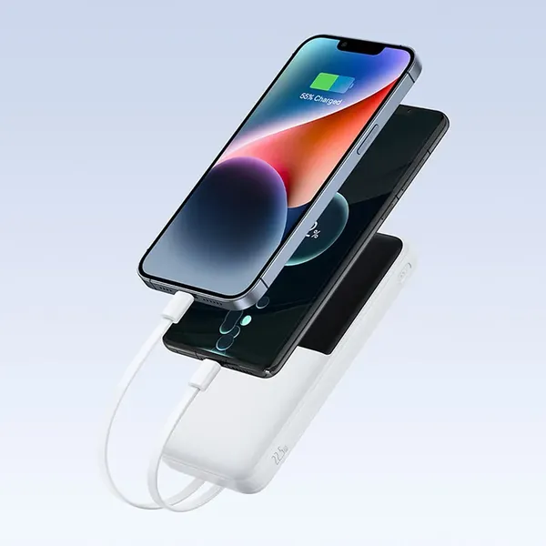 Powerbank Baseus Lipow 10000mAh 22,5W z dwoma wbudowanymi kablami (z kablem Baseus Simple USB-A - USB-C 3A 20cm) - biały