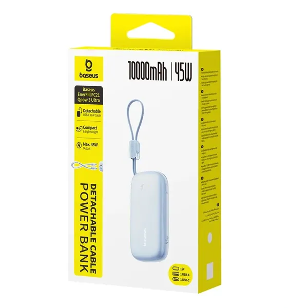 Powerbank Baseus EnerFill FC21 Qpow 3 Ultra 10000mAh 45W z odłączanym kablem USB-C/Lightning - niebieski