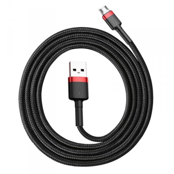 Baseus Cafule Cable wytrzymały nylonowy kabel przewód USB / micro USB QC3.0 2.4A 1M czarno-czerwony (CAMKLF-B91)