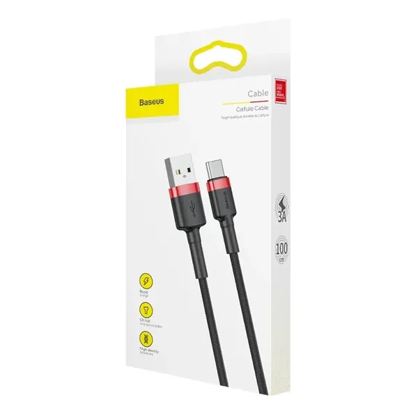 Kabel Baseus Cafule USB-A / USB-C QC 3.0 3A 1 m - czarno-czerwony