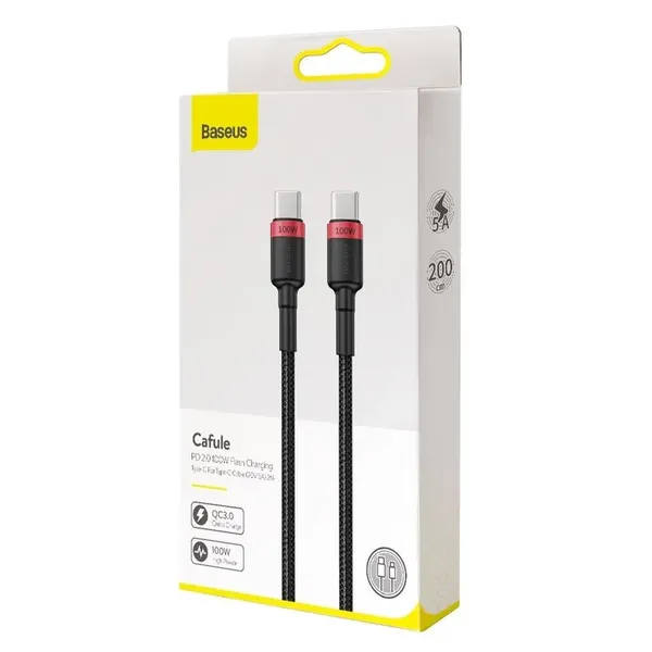 Kabel Baseus CATKLF-AL91 USB-C - USB-C PD QC 100W 5A 480Mb/s 2m - czarno-czerwony