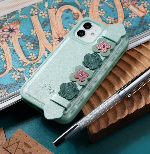 Kingxbar Sweet Series żelowe etui ozdobione oryginalnymi Kryształami Swarovskiego z podstawką iPhone 12 Pro / iPhone 12 niebiesk