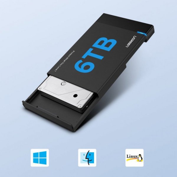 Ugreen kieszeń na dysk HDD SSD obudowa dysku SATA 2,5'' USB 3.2 Gen 1 (5 Gbps) micro USB SuperSpeed + kabel 0,5 m czarny (US221 