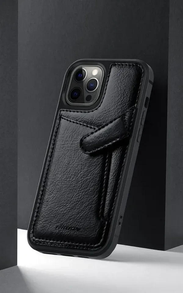 Nillkin Aoge Leather Case elastyczne pancerne etui z prawdziwej skóry z kieszonką iPhone 12 mini brązowy