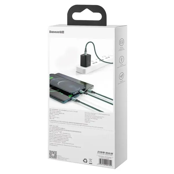 Kabel Baseus Rapid Series 3w1 USB-C - USB-C / Lightning / micro USB 20W PD 1.5m - zielony