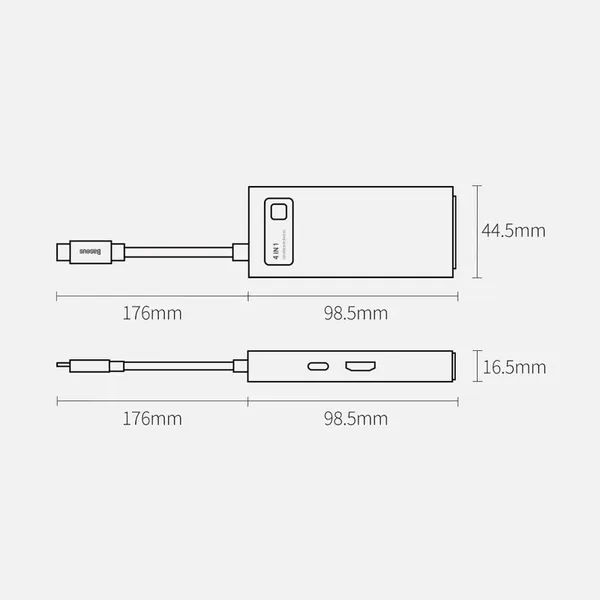 Baseus Metal Gleam 4w1 wielofunkcyjny HUB USB Typ C - USB Typ C Power Delivery 100 W / HDMI 4K 30 Hz / USB 3.2 Gen 1 / USB 2.0 (