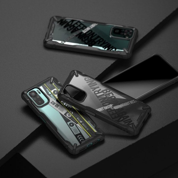 Ringke Fusion X Design etui pancerny pokrowiec z ramką Xiaomi Redmi Note 10 / Redmi Note 10S czarny (Ticket band) (XDXI0029)