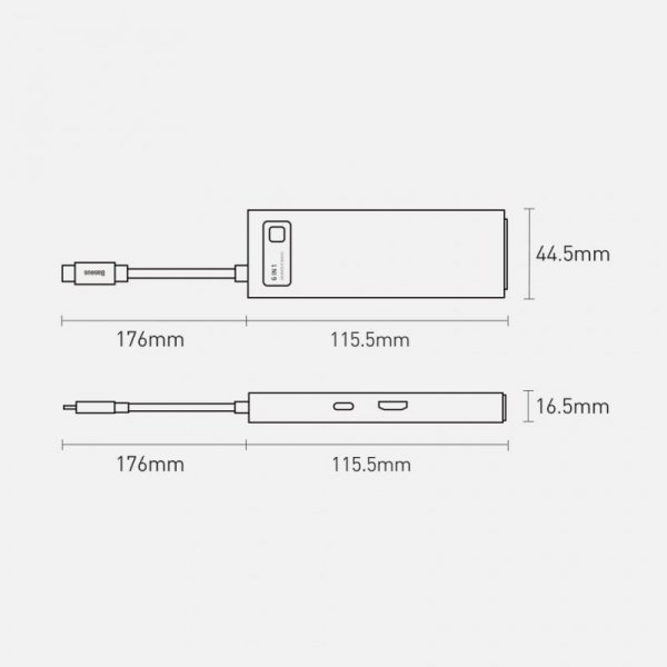 HUB 6w1 Baseus Metal Gleam USB-C - USB-C PD 100W / HDMI / 3x USB-A 3.2 / RJ45 - niebieski