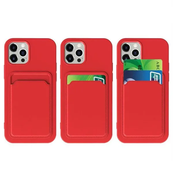 Card Case silikonowe etui portfel z kieszonką na kartę dokumenty do iPhone 12 Pro czerwony